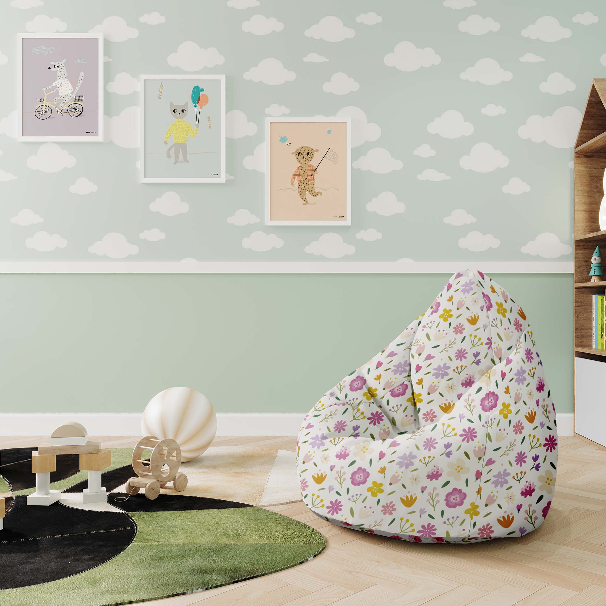 Puf Pearshape Viacfarebné kvety-M-Velvet
