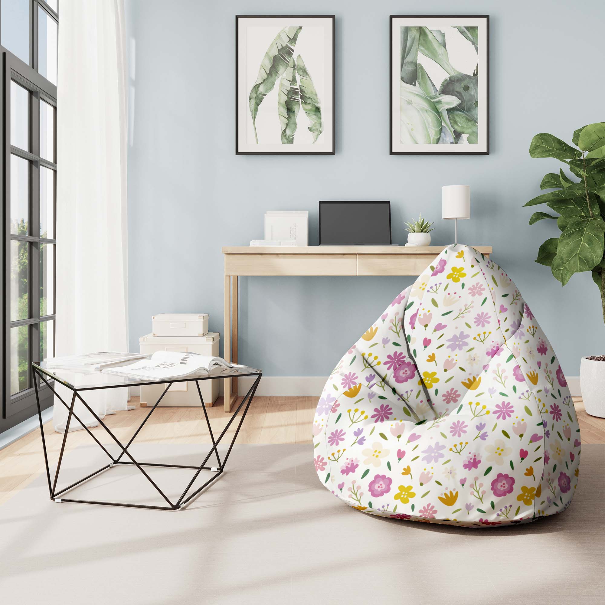 Puf Pearshape Viacfarebné kvety-M-Oxford