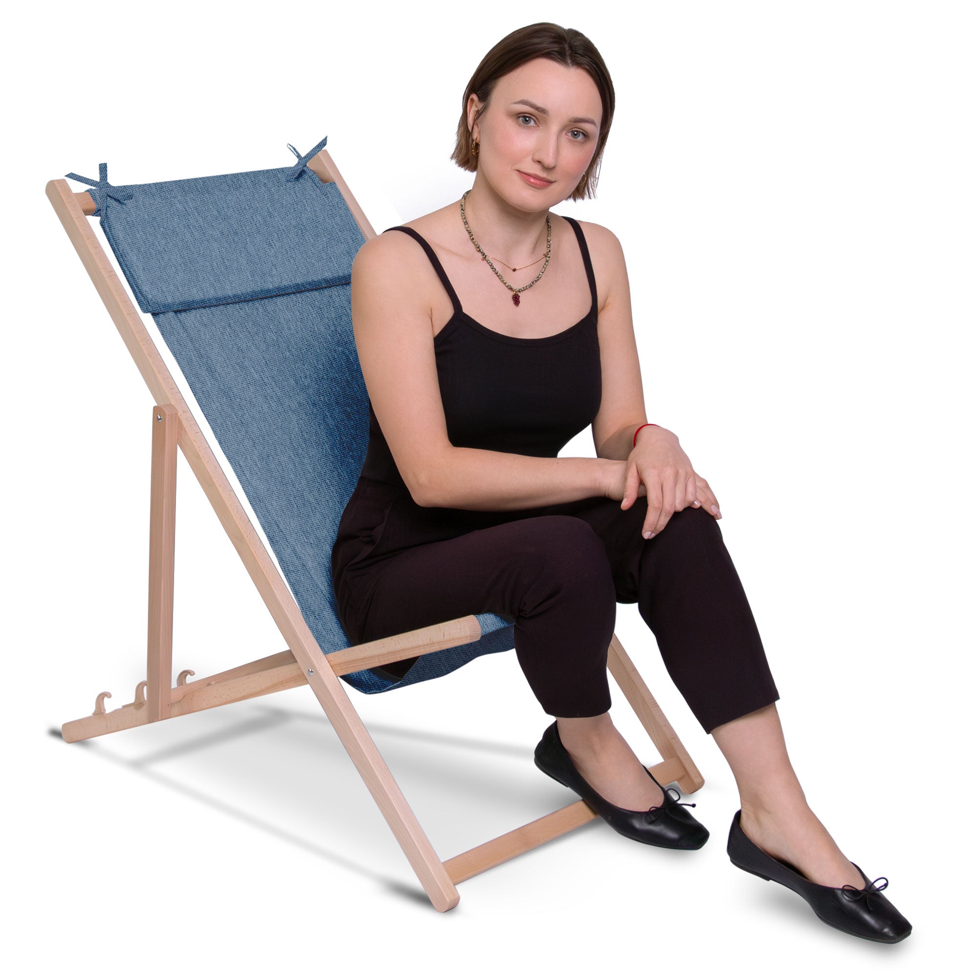 Drevené ležadlo s vankúšom Imitácia džínsov Nordic Blue