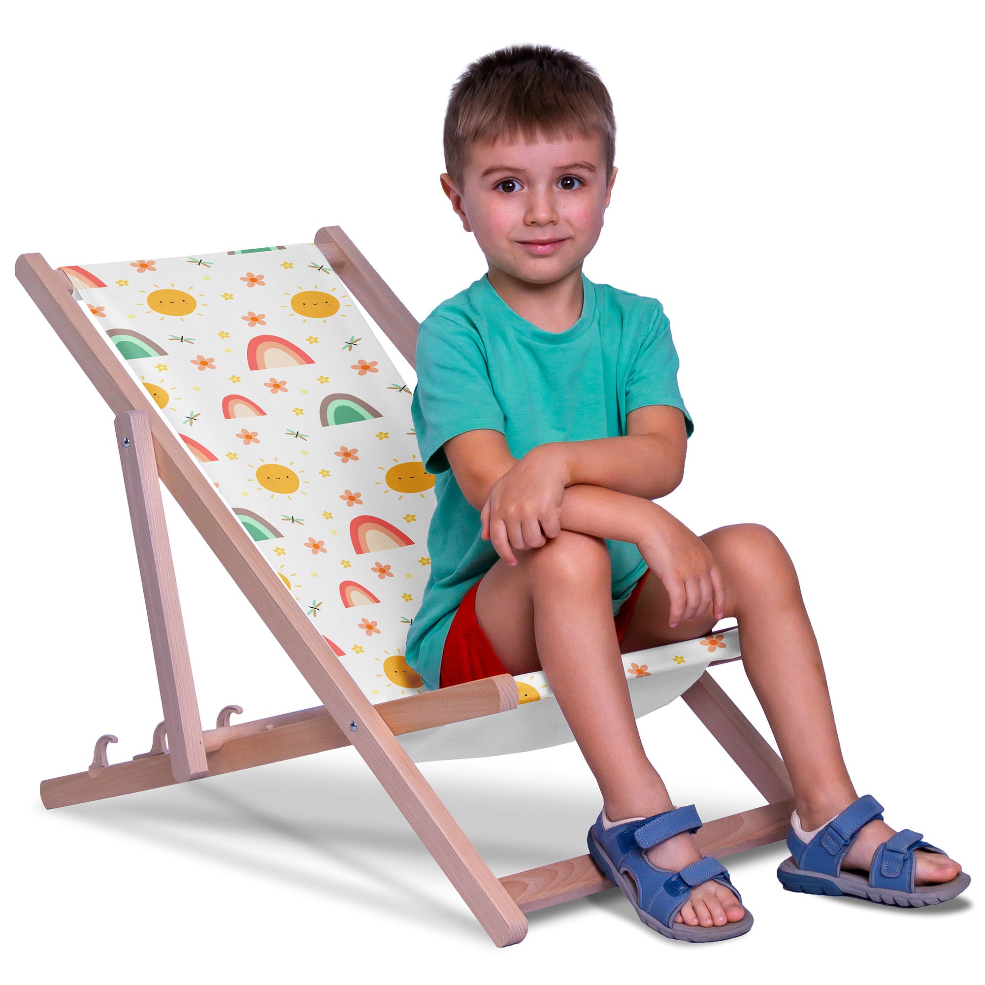 Wooden Deck Chair Rainbow and Sun