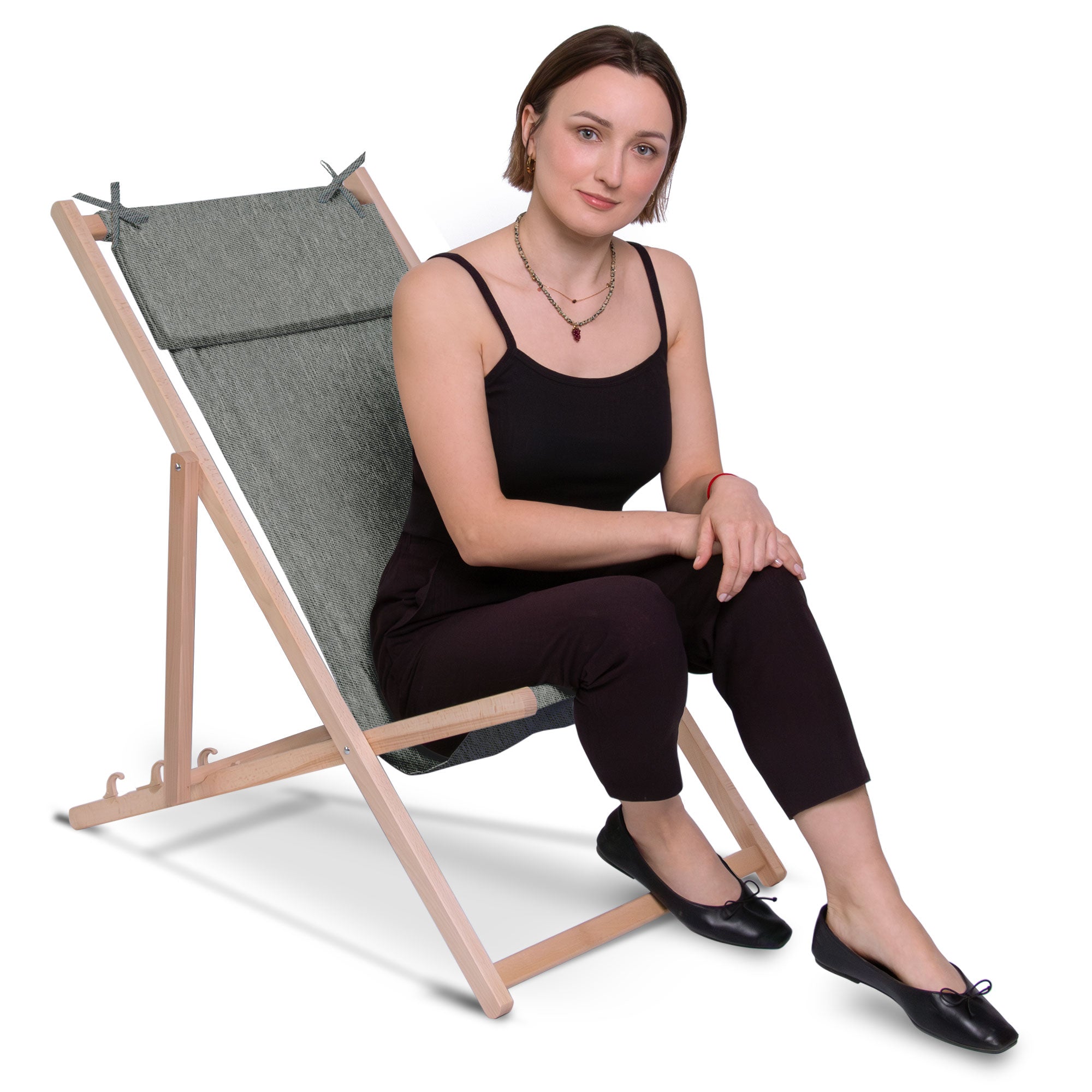 Holzliegestuhl mit Kissen Jeans-Imitat Sandy Dune