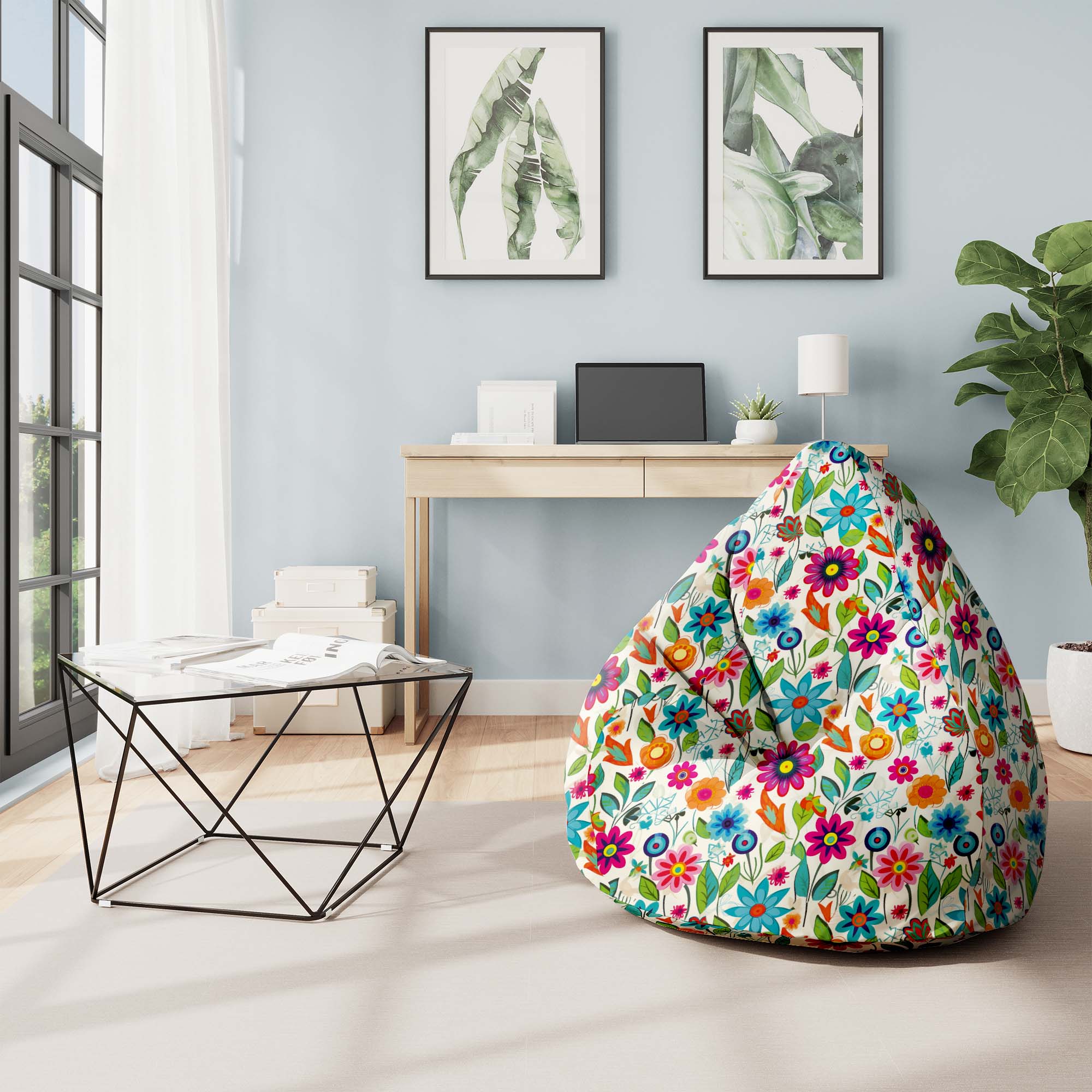 Pearshape Pouf Small Spring Flowers-M-Velvet