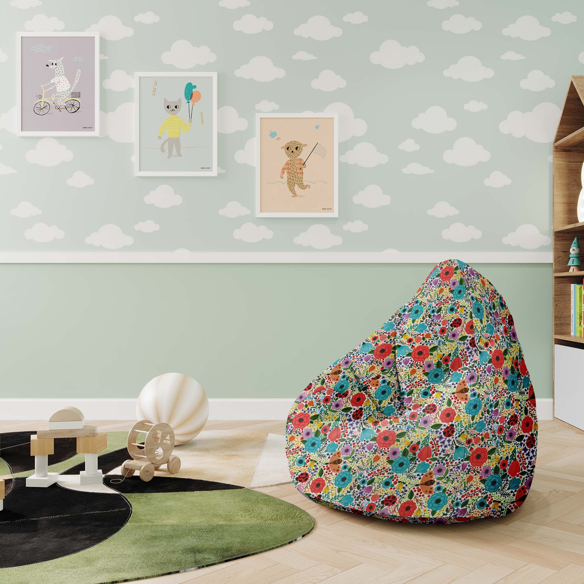 Pearshape Pouf Spring Flowers-M-Velvet