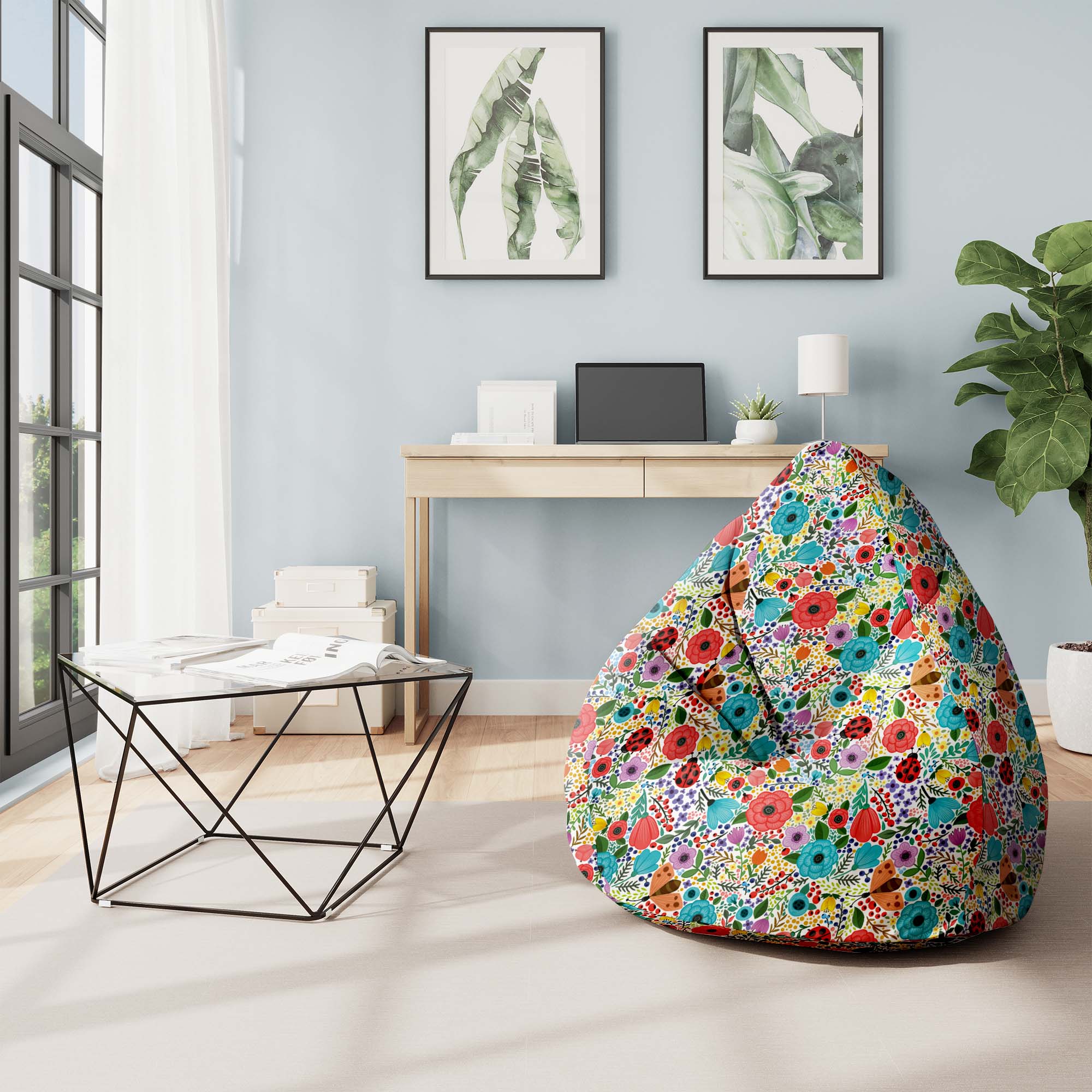 Pearshape Pouf Spring Flowers-M-Velvet