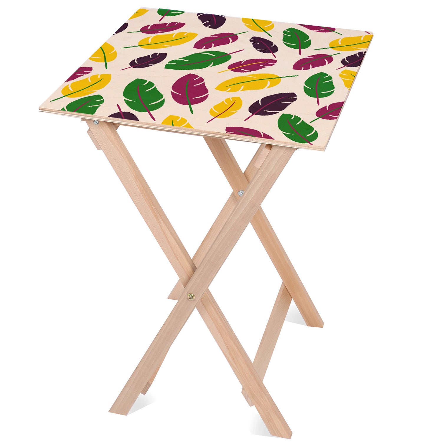 Wooden Table Colorful Feathers