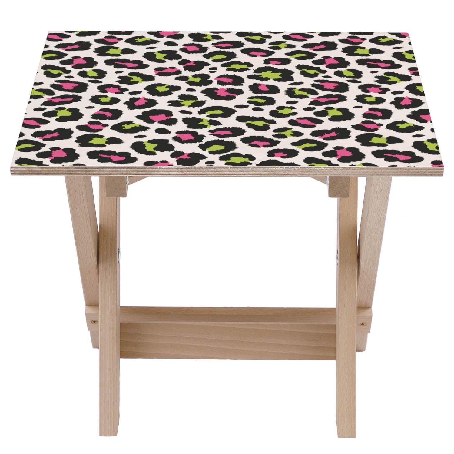 Drevený stolík Leopard farebný-50x50 CM