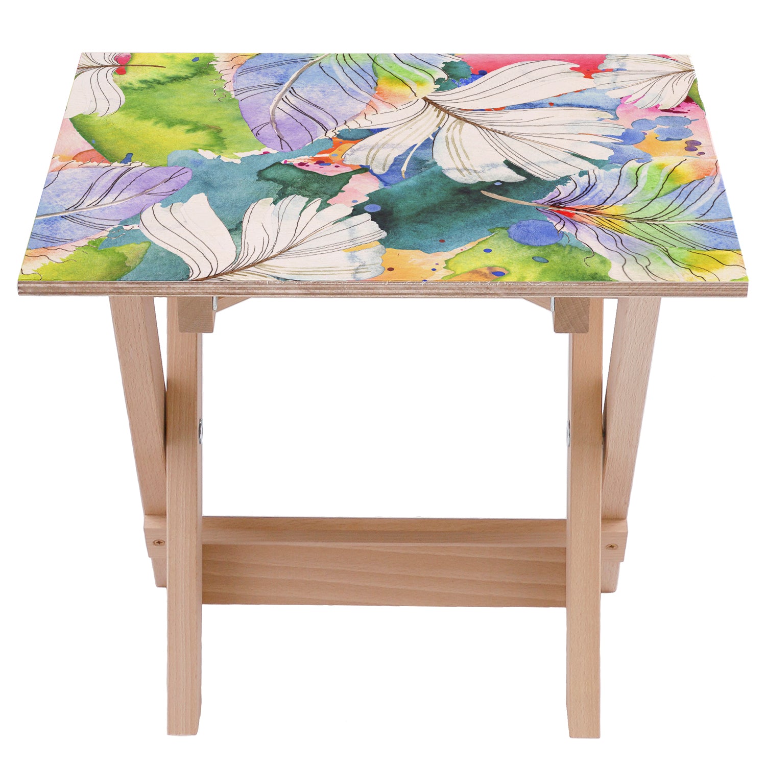 Wooden Table Feathers on Green Paint-30x40 CM