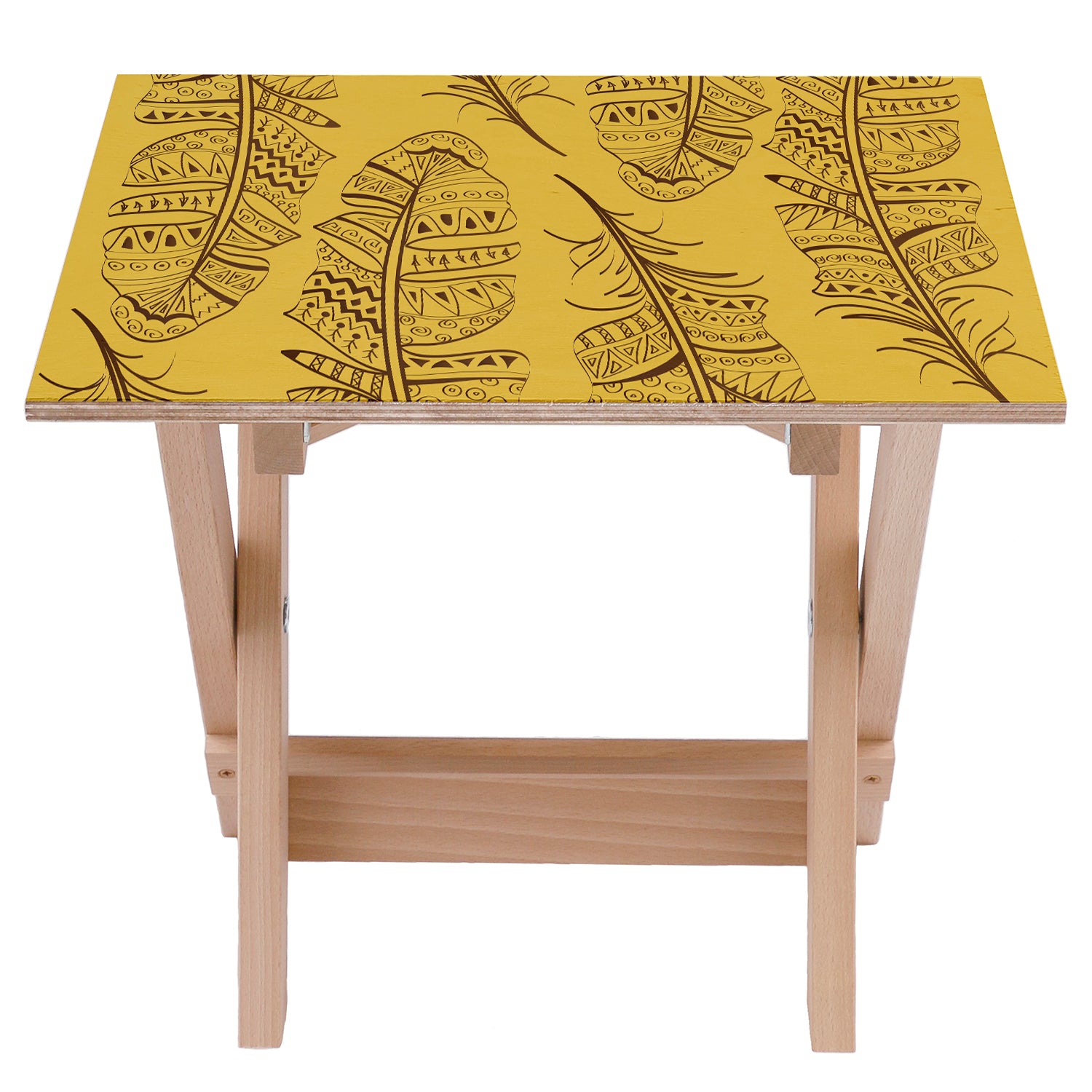 Holztisch Federn auf Gelb-50x50 CM