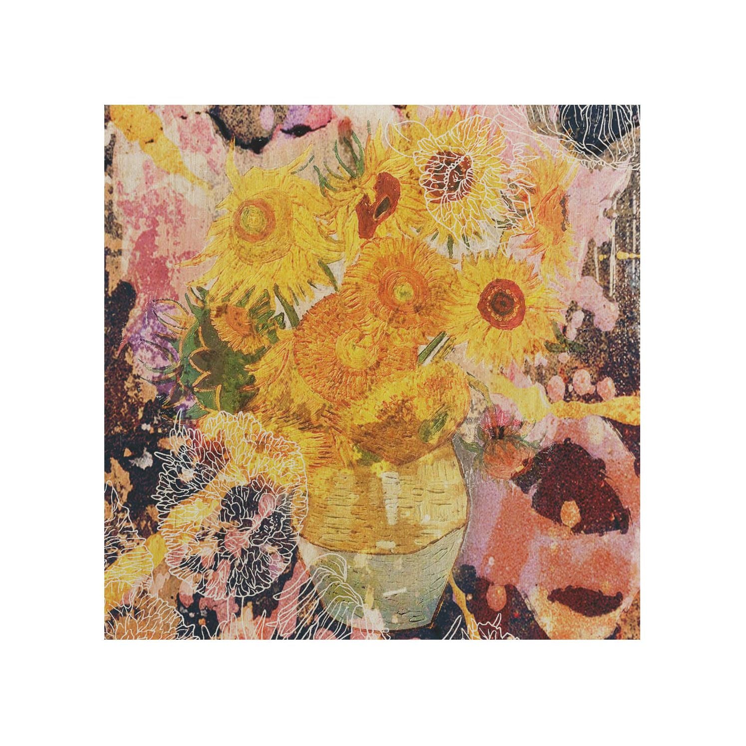Drevený stolík Sunflowers-50x50 CM