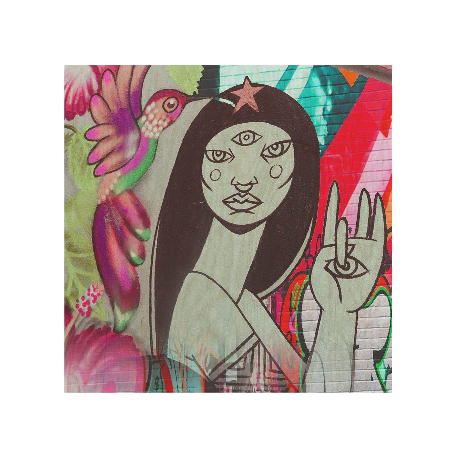 Drevený stolík Three Eyed Woman-50x50 CM