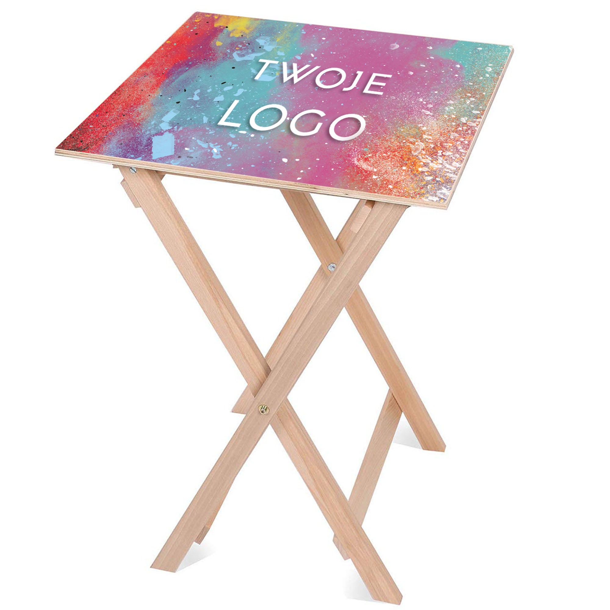 Drevený stolík s vlastným reklamným logom
