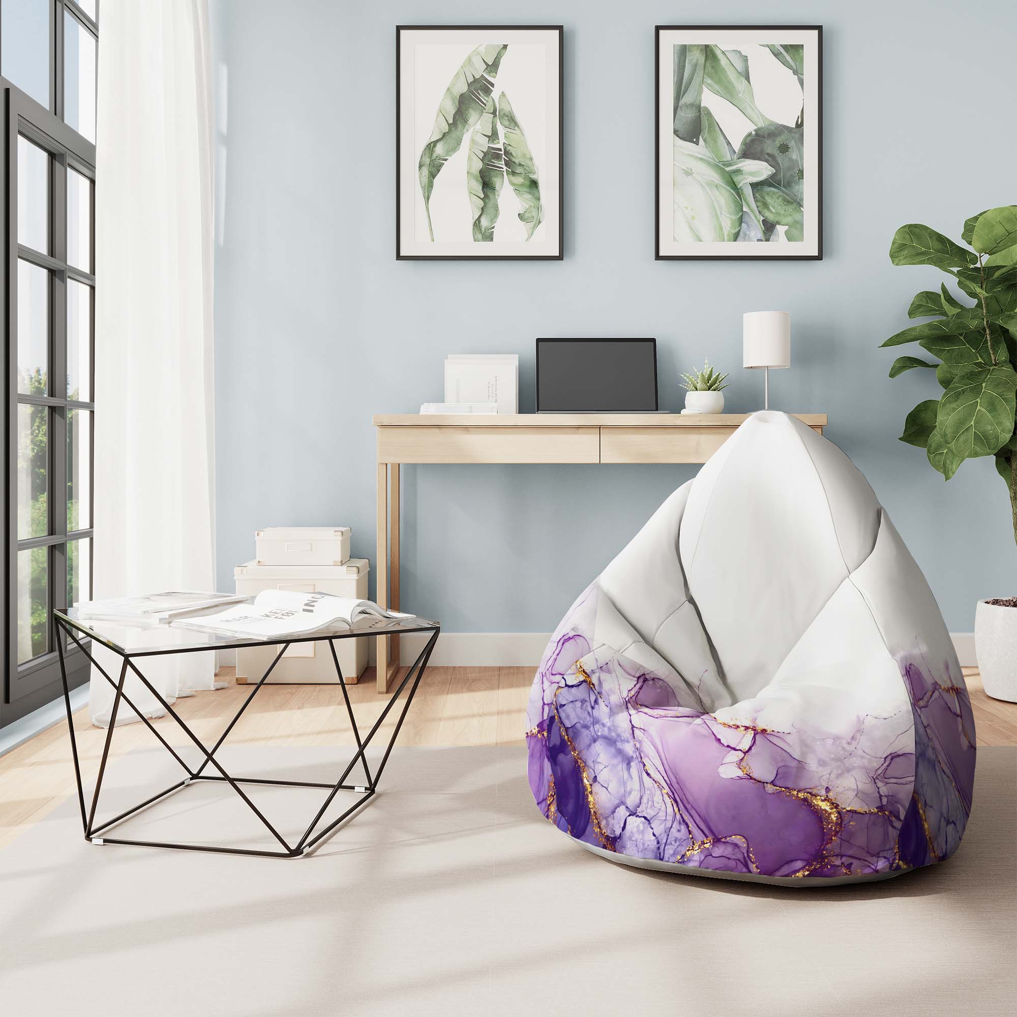 Sedací vak Pearshape Watercolor Abstract Violet-M-Oxford