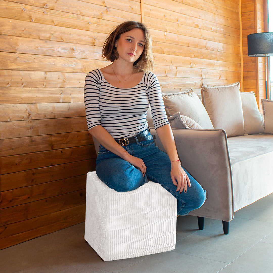 Qubik White Dove Pouf-50x50 CM