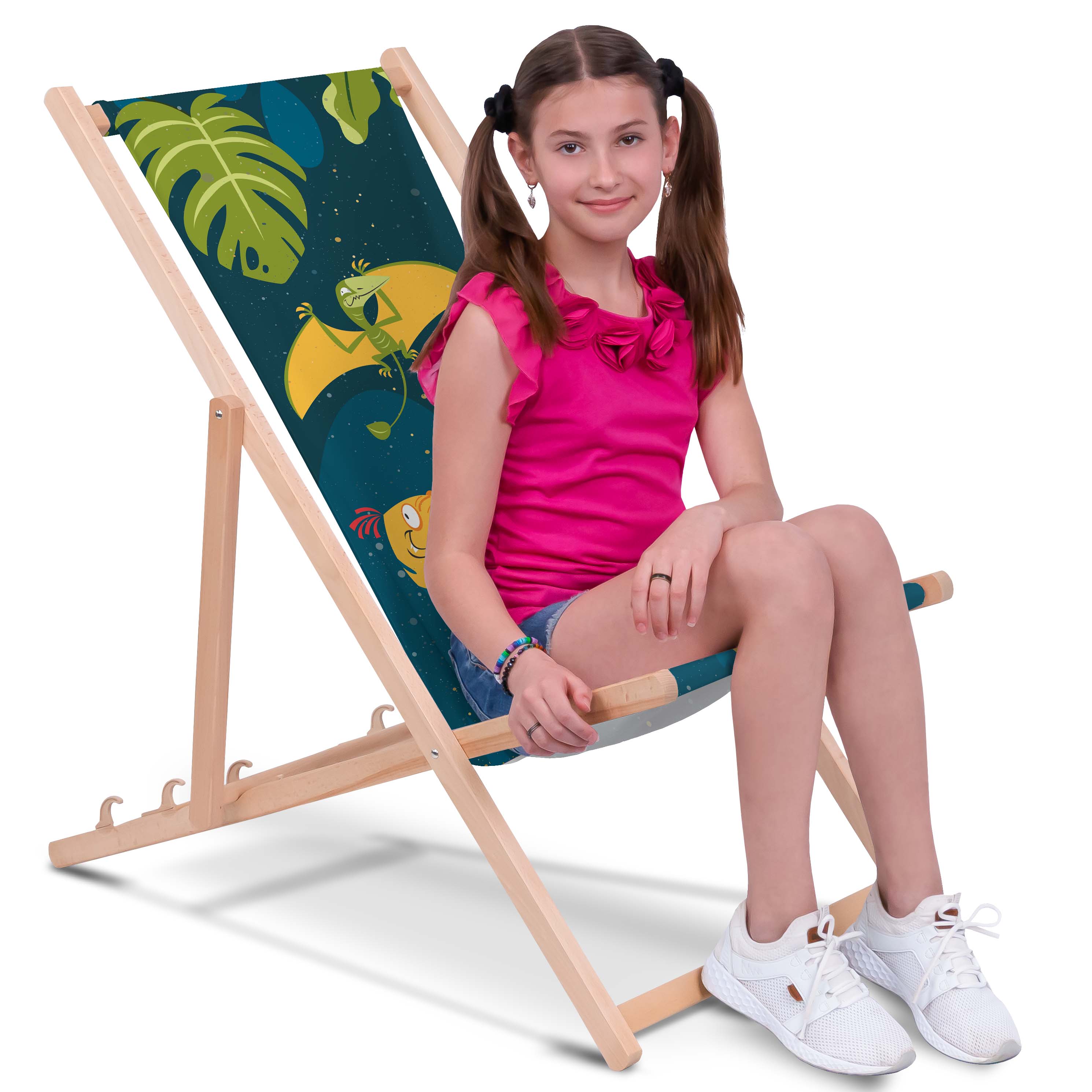 Wild Dinosaur-S Wooden Deck Chair