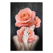 Obraz Wood Woman Hugging Flowers-70x90 cm