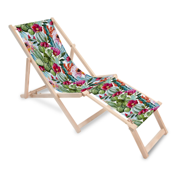 Drevené lehátko s podnožkou Flowers and Cactus