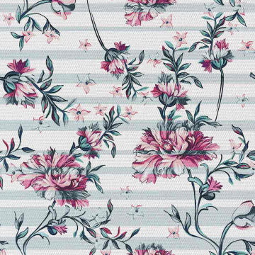 Látka Flowers and Stripes