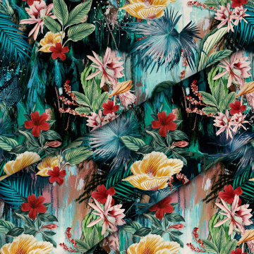 Látka Green Jungle Flowers