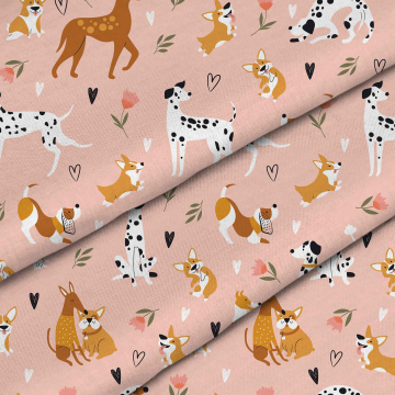 Látka Pink Cartoon Dogs