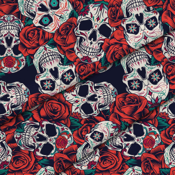 Látka Red Roses Skull