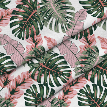Látka Tropical Pink and Green Leaves