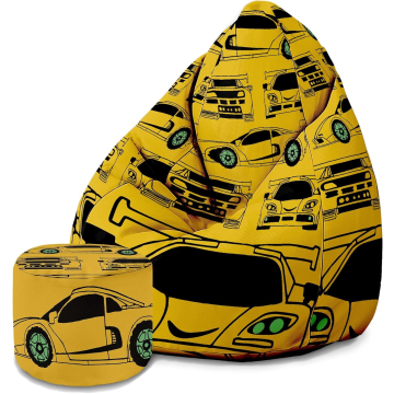 Sedací vak Pearshape s podnožkou Yellow Car