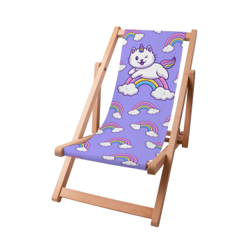 Drevené plážové lehátko Cat Unicorn