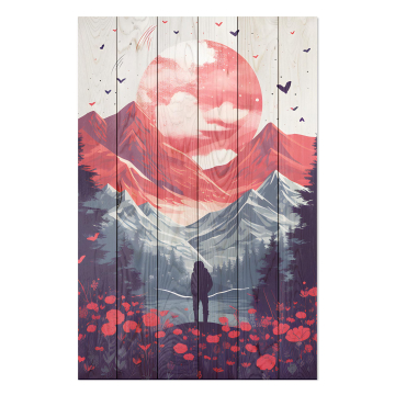 Obraz na dreve Pink Moon over Mountains