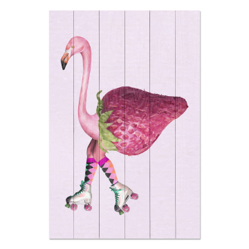 Obraz na dreve Pink Flamingo with Strawberry