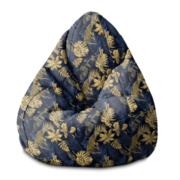 Sedací vak  Pearshape Monstera Gold Navy Blue