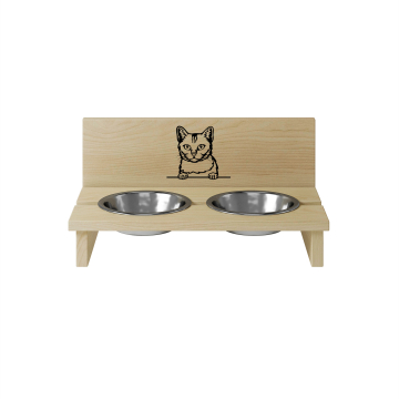 Drevený držiak na misku pre mačku Burmilla