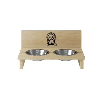 Drevený držiak na misku pre psa Shih Tzu