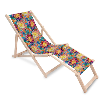 Drevené lehátko s podnožkou Botanical Floral Geometric Pattern