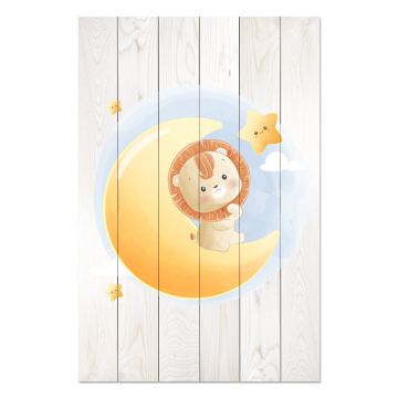Obraz na dreve Cute Little Lion Sitting on the Moon