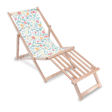 Drevené lehátko s drevenou podnožkou Floral Adventure