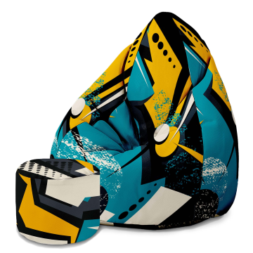 Sedací vak Pearshape s podnožkou Abstract Yellow