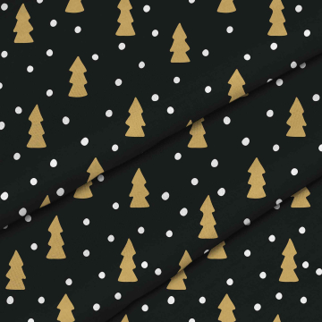 Látka Golden Christmas Trees for Black