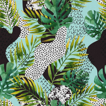 Látka Green Leaves Collage