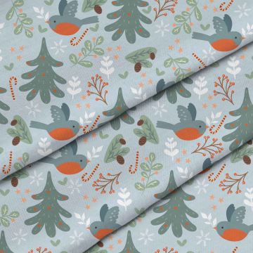 Látka Birds And Christmas Trees
