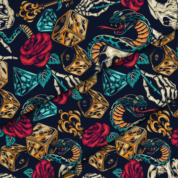 Látka Skull Roses Color