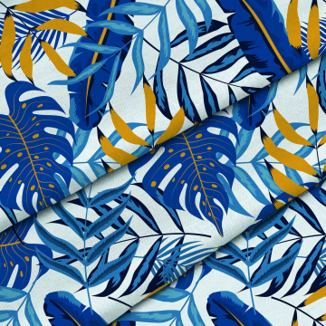 Látka Blue Gold Leaves